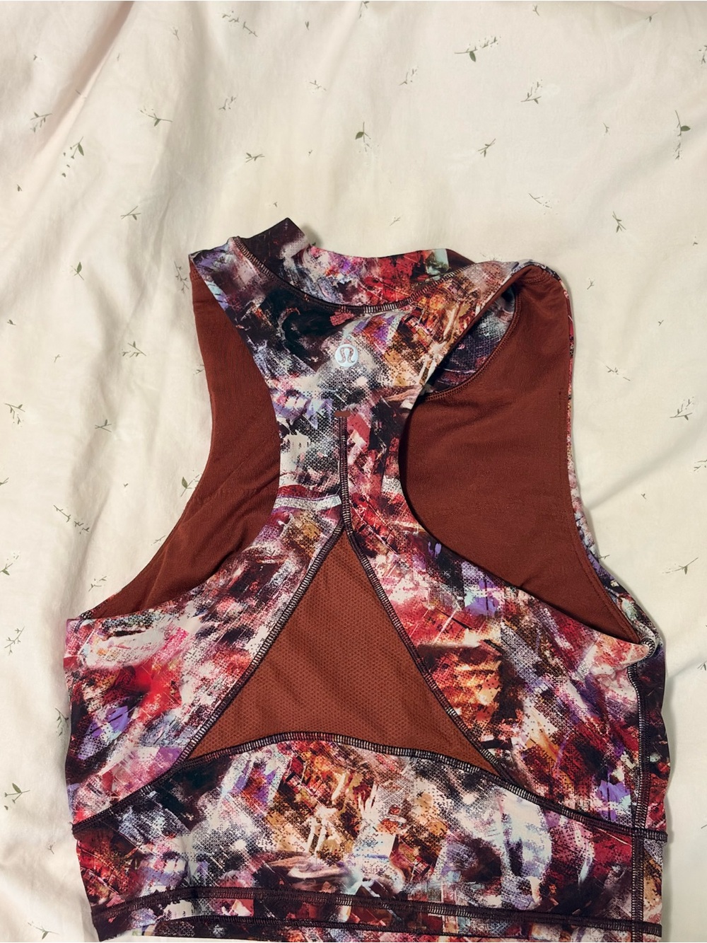 lululemon athletica Brown Multi-Print Racerback Bodysuit Top